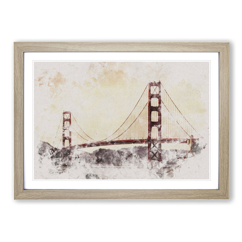 Golden Gate Bridge Vol.3 - Picture Frame Painting, 48cm H x 65cm W x 2cm D, Oak Framed