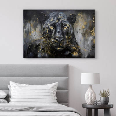 Bright Preppy Animals Moody Dark Gray Leopard Safari Animal Wildlife Bedroom Artwork Framed Canvas Print Wall Art