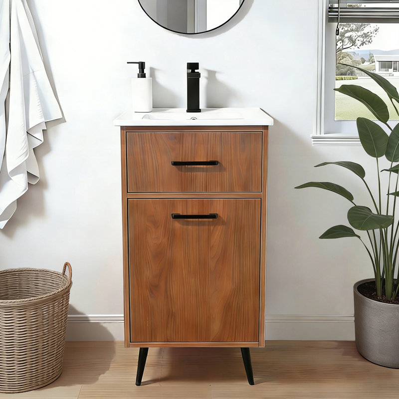 18 Inch Mini Modern Nut-Brown Free-Standing Single Bathroom Vanity Set