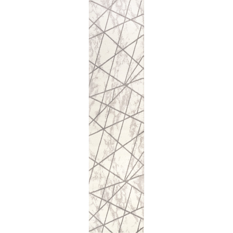 Ardon Modern Geometric Marbled Ivory/Gray Rug, Runner 2' x 8'