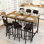 Ensemble de table de salle à manger pour 6, ensemble de table de bar 7 pièces, table de comptoir industrielle à hauteur de comptoir de 50 po avec 6 tabourets revêtus de polyuréthane, ensembles de table de pub peu encombrants pour petit bar, cuisine, restaurant