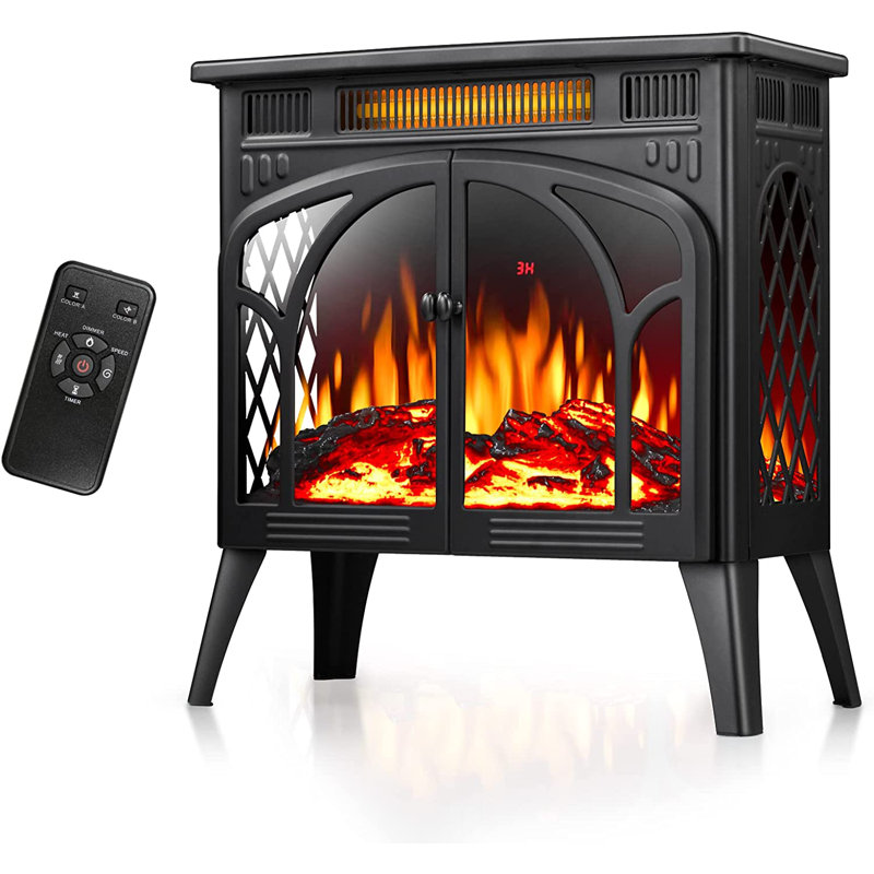  Foyer électrique 23,5 po l 500 W / 1500 W avec télécommande, Noir