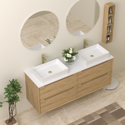 60" Bathroom Vanity With Sink, Wall Mounted Floating Cabinet
