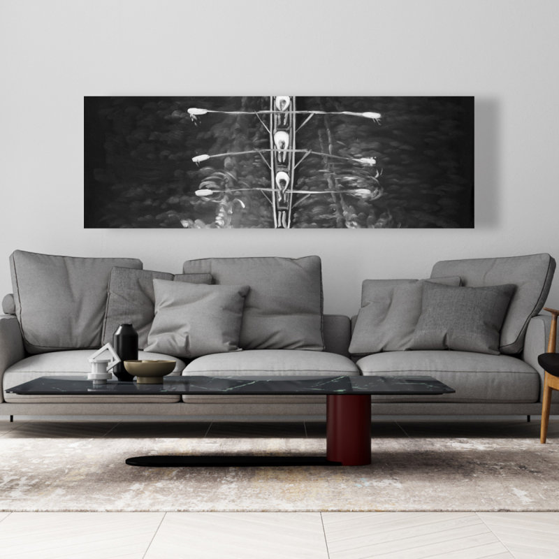 Toile avec barque - art mural monochrome blanc pour la décoration intérieure