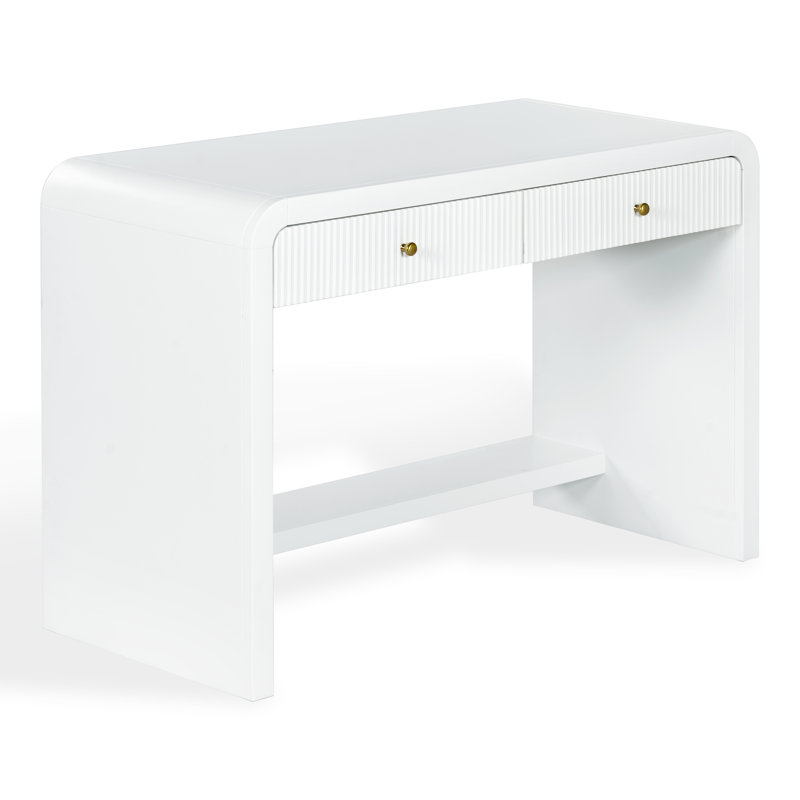 Bureau courbé 2 tiroirs Liabella, Blanc