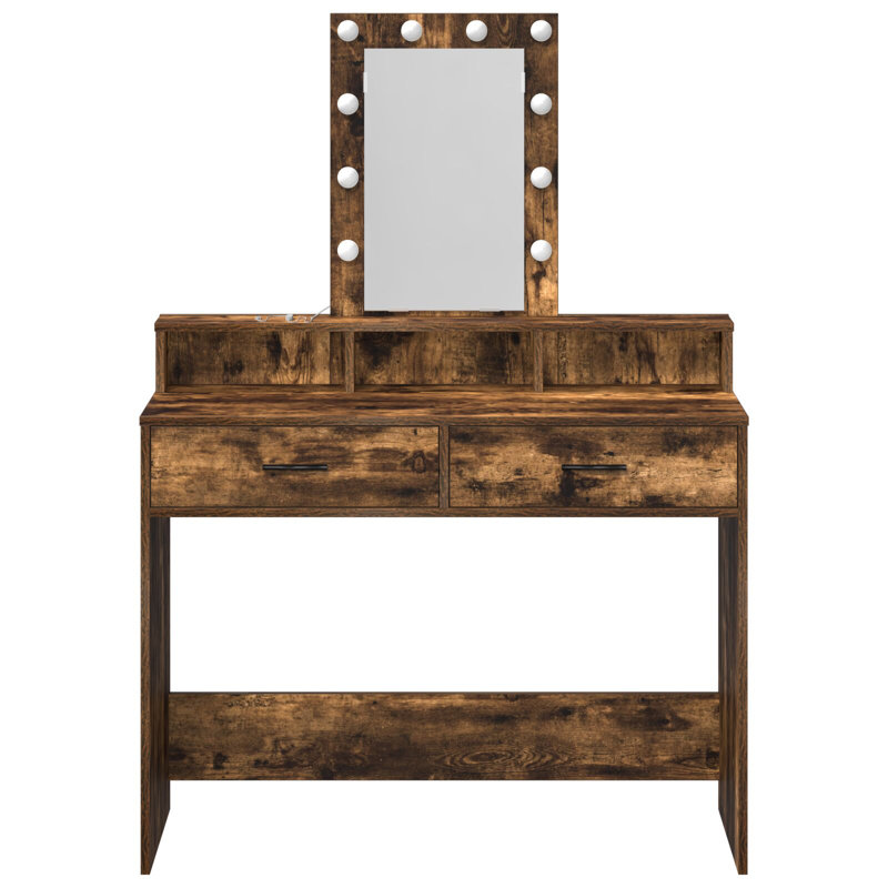 100 X 41 X 140 Cm Mirror Vanity Table, Smoked Oak