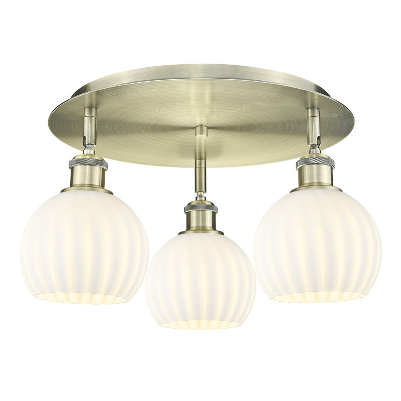Baxman Glass Semi Flush Mount, Antique Brass, 9'' H x 17.75'' W x 17.75'' D