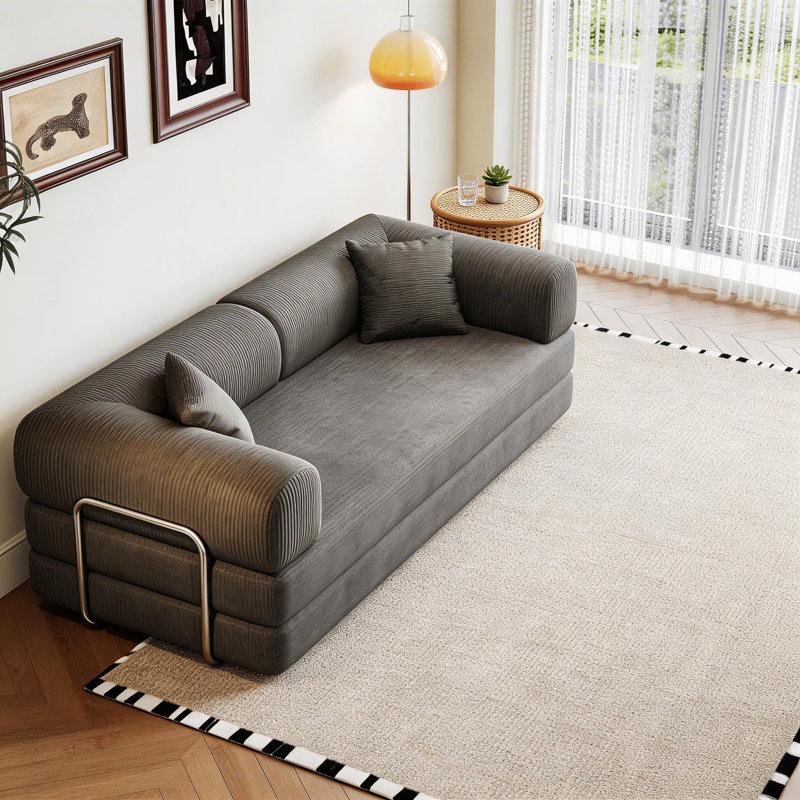Canapé à compression de 78,8 po - Canapé-lit de plancher convertible avec accoudoirs à dossier coussiné, canapé-lit futon confortable, canapé modulaire désossé en velours côtelé gris pour le salon et la chambre à coucher