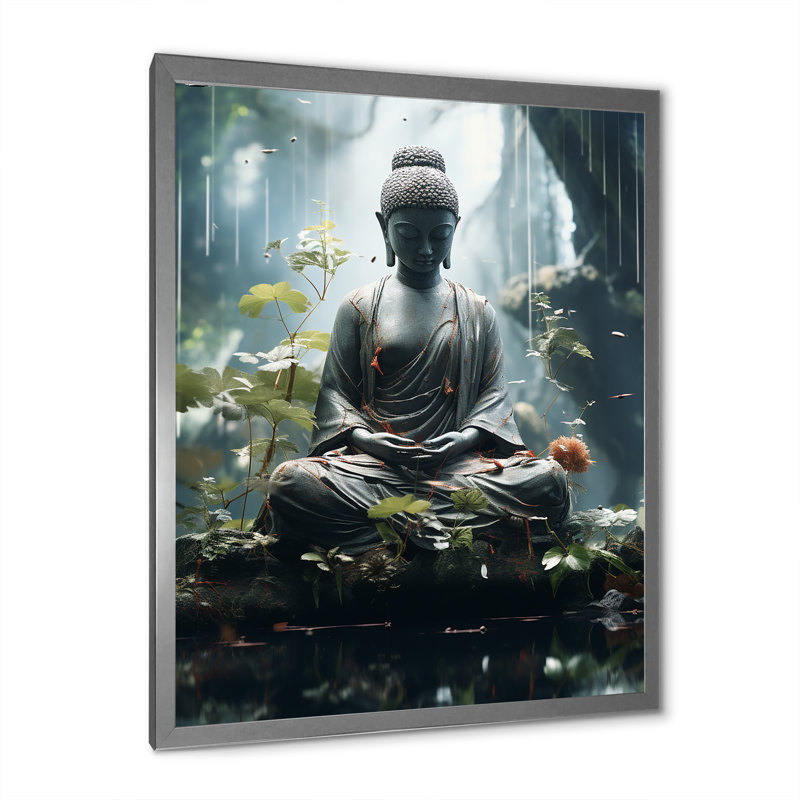 «Buddha Zen Traquil Meditation Garden», reproduction sur toile, Cadre simple argenté, H 40 po x l 30 po x P 1,5 po