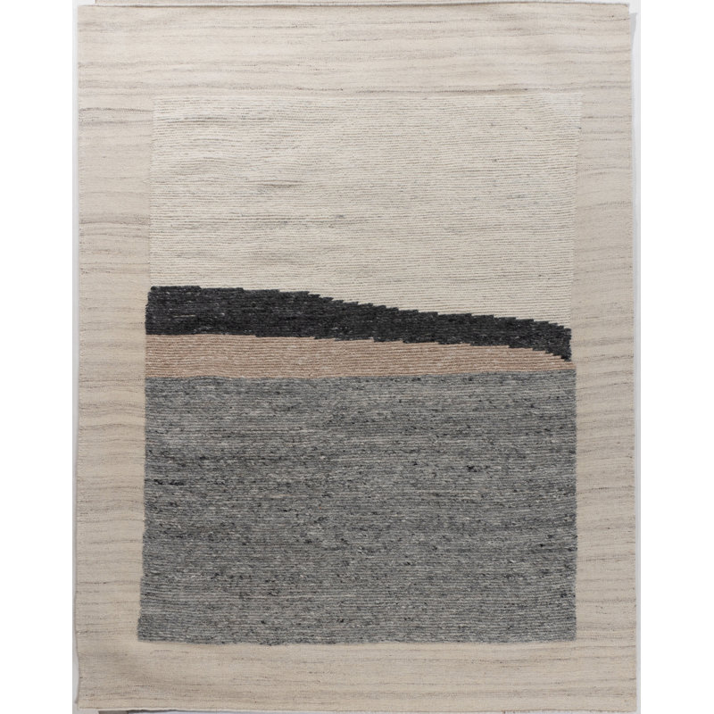 Flatweave Wool Abstract Area Rug in Cream/Gray/Black