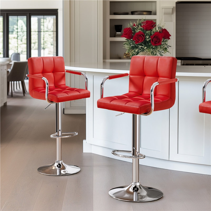 Pete Swivel Upholstered Adjustable Height Counter Stool with Metal Frame, Red
