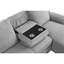 Gracieux mobilier modulaire en lin gris avec disposition pratique d'accessoires de table rabattable