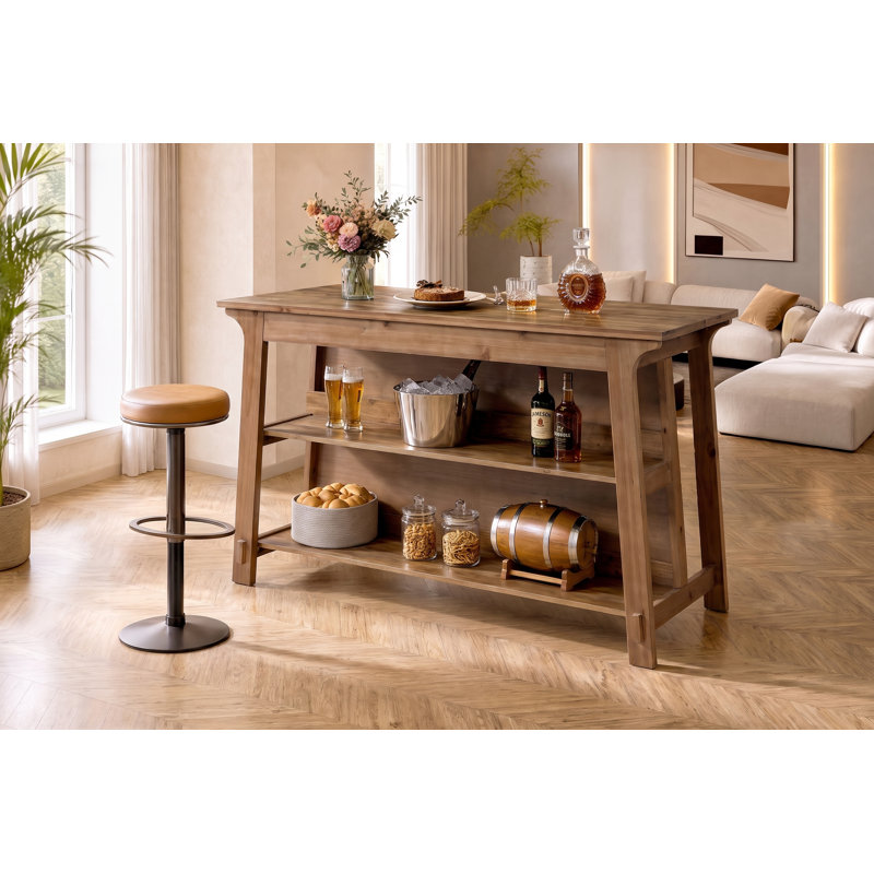 Îlot de cuisine en bois massif de 160 cm (63 po), grande table de cuisine avec étagères de rangement