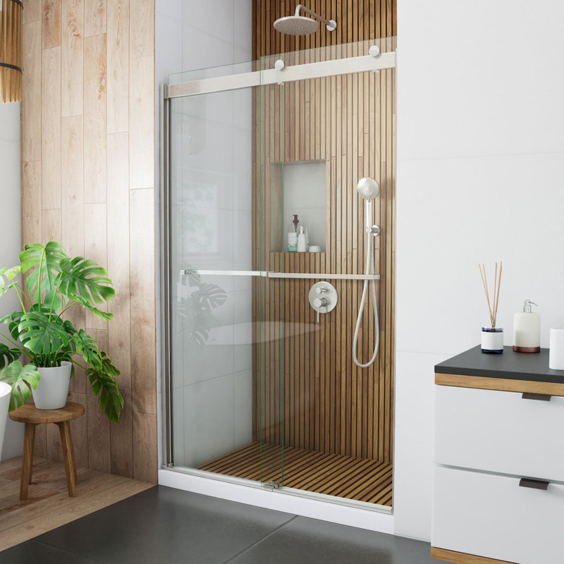Sapphire 44" W x 76" H Bypass Semi-Frameless Shower Door, Brushed Nickel, Clear