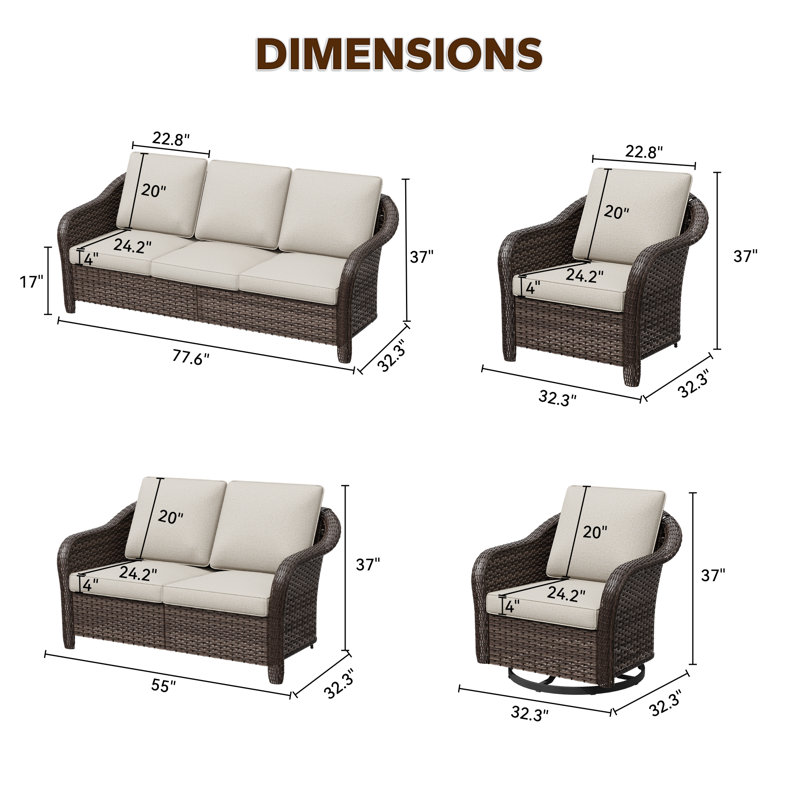 Ensemble de conversation d'extérieur 9 personnes, Beige