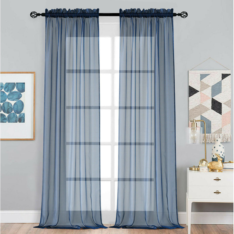 Rideaux transparents avec passe-tringle Dima, Bleu marine, l 52 po x L 95 po