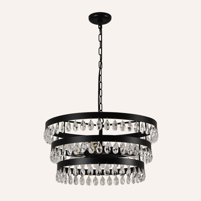 Modern Black 3-Tier Crystal Teardrop Chandelier