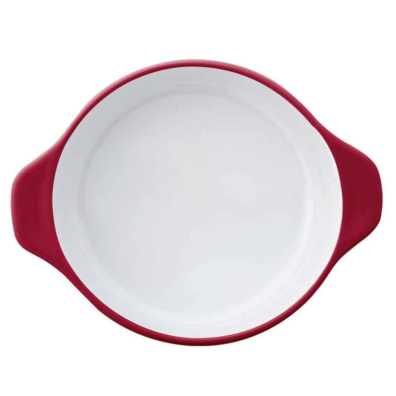 Red 2-Quart Vitrified Stoneware Round Casserole Baker