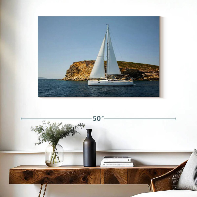 Mehar White Sailboat, 26" H x 39" W
