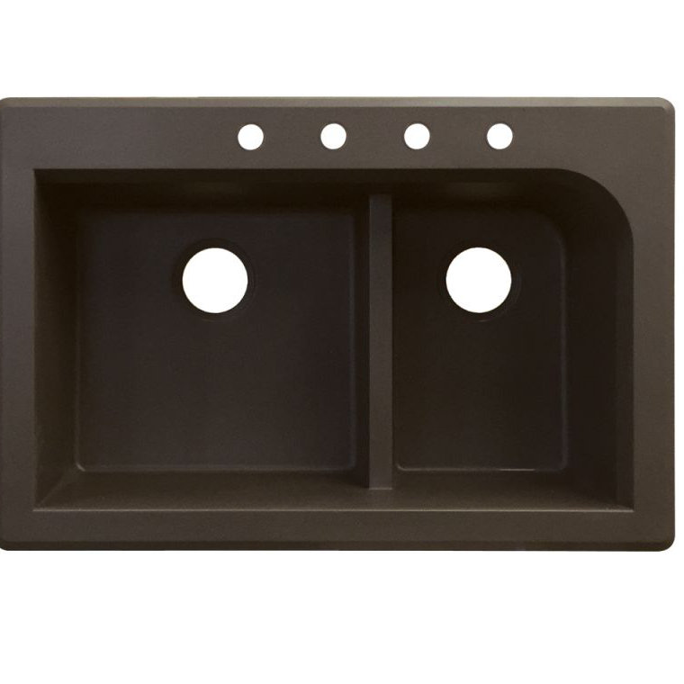 Transolid Radius 22'' W Double Bowl Granite Drop-In Kitchen Sink, 4 hole, Espresso