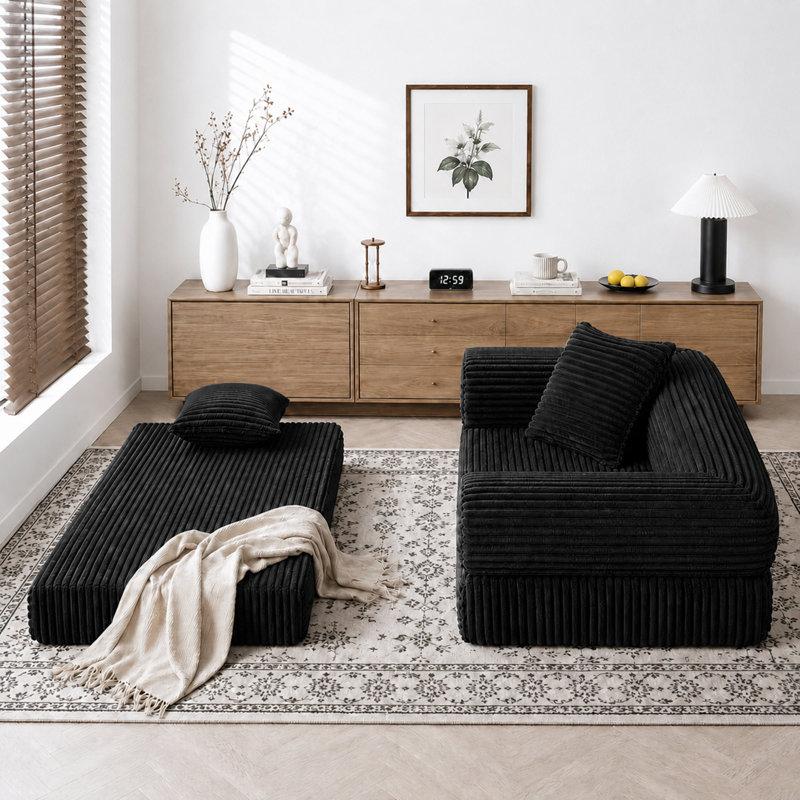 Canapé-lit modulaire convertible 77 po, canapé-lit en velours côtelé à assise profonde avec coussins amovibles pour appartement, salon et chambre d'amis