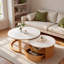 Table basse ronde gigogne avec plateau en marbre blanc, rangement à 2 niveaux et 1 tiroir