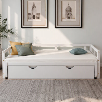 Extending Daybed With Trundle, Wooden Daybed With Trundle, White(OLD SKU: WF194887AAK)