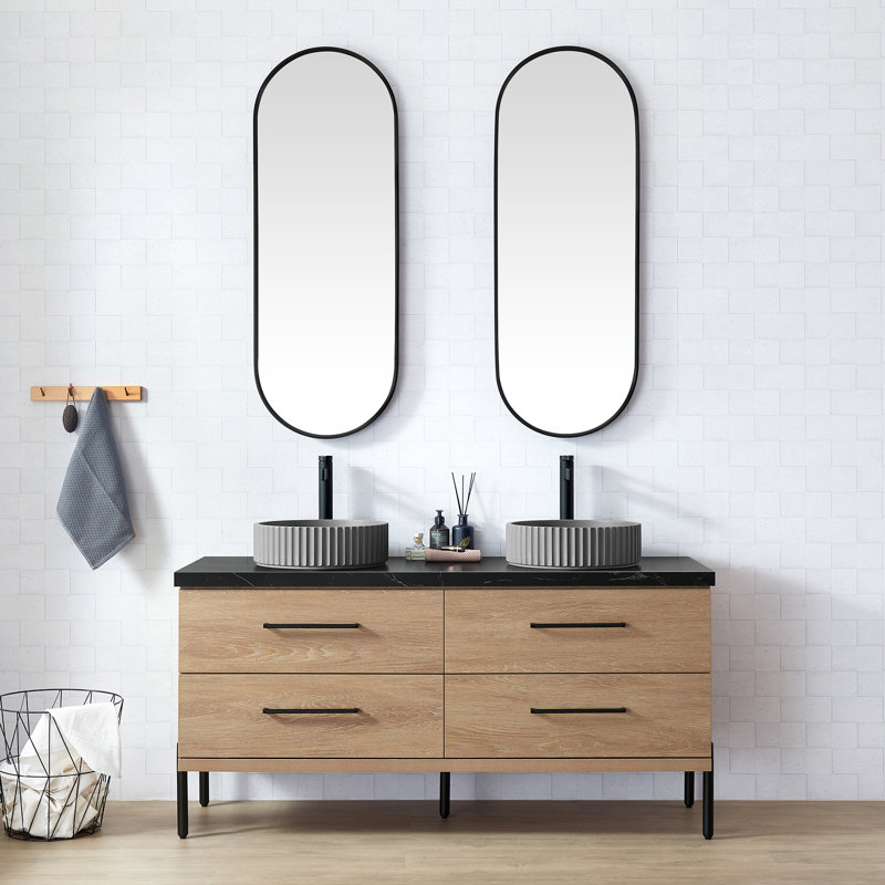 Meuble-lavabo double en chêne nord-américain Kaminski, 60"