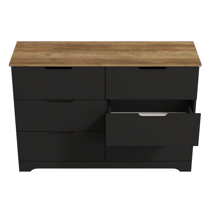 Commode 6 tiroirs Aroob, Noir / chêne noueux