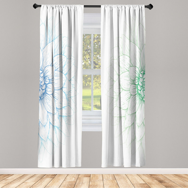 Microfiber Floral Semi-Sheer Rod Pocket Curtain Panels, 28" W x 84" L, Blue/Teal