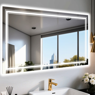 55X30 Inch Smart Led Bathroom Mirror Featuring Adjustable Brightness From 10% To 100%, 3000K - 6000K Color Temperature, Fog Button, Wall Switch Operation, 4Mm Tempered Glass Shatterproof With And