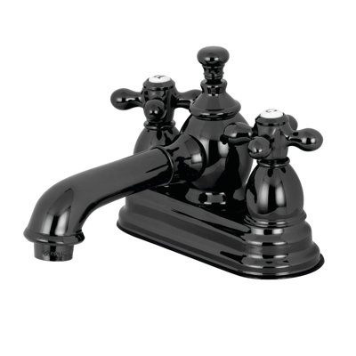 Kingston Brass Water Onyx Two-Handle 3-Hole Deck Mount 4" Centerset Bathroom Faucet with Brass Pop-Up