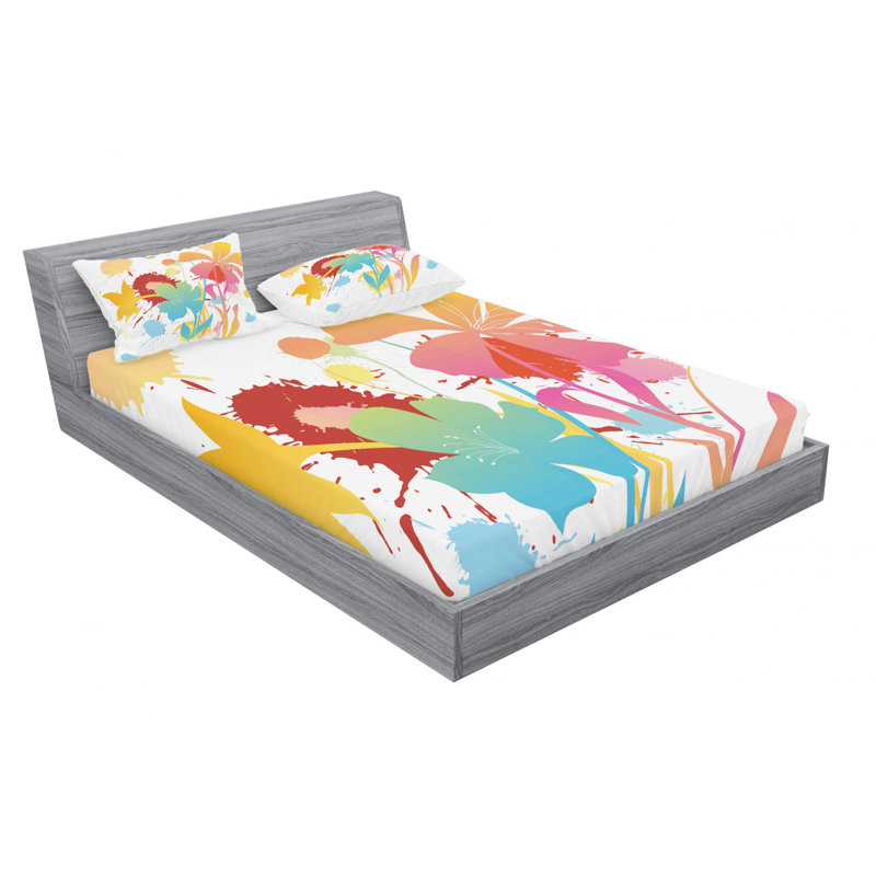 Microfiber Floral Sheet Set, Queen Sheet Set with Fitted Sheet