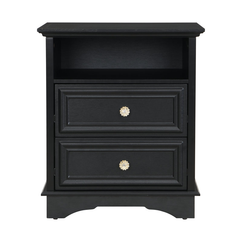 Classic Vintage 2 Drawer Nightstand, Black