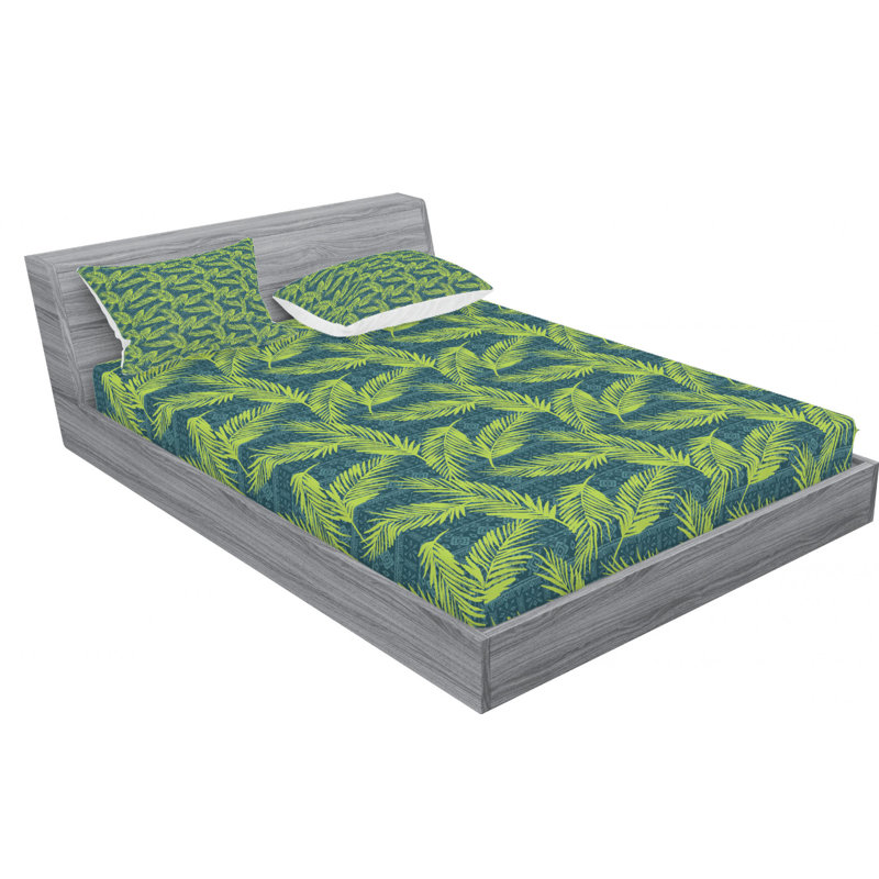 Leaves Microfiber Floral Fitted Sheet, Queen Fitted Sheet with 2 Pillowcases