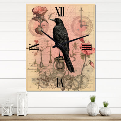 Illustration de corbeau noir II - horloge murale