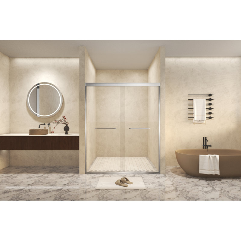 Porte de douche coulissante double Mirella avec cadre en verre trempé et aluminium