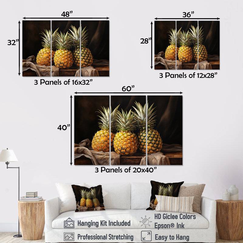 Juice Pineapple Bliss - ensemble d'art mural sur toile ananas, H 40 po x l 60 po