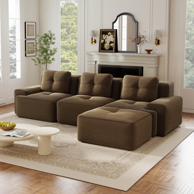 115" Corduroy Modular Sectional Sofa with a Movable Ottoman