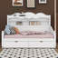 Lit de jour simple avec tiroirs de rangement et étagère de tête de lit, structure de lit de jour rétro en bois-754638212