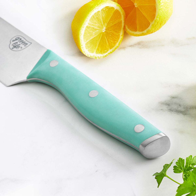 GreenLife High Carbon Stainless Steel 5 Piece Knife Set With Covers, Comfort Grip Handles