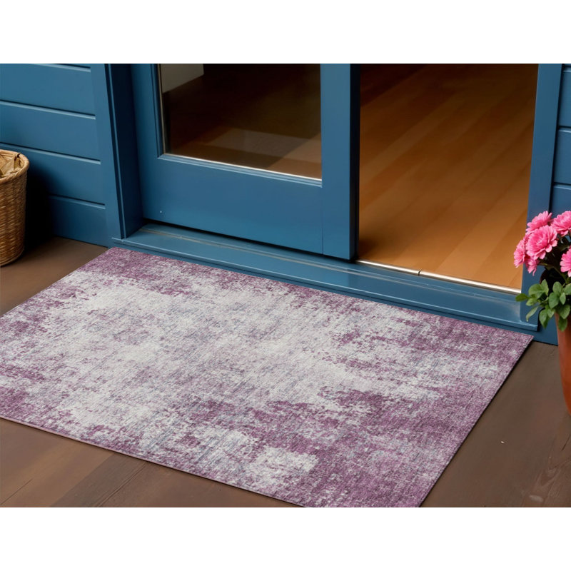 Tapis extérieur lavable abstrait 3 pi x 5 pi prune et ivoire