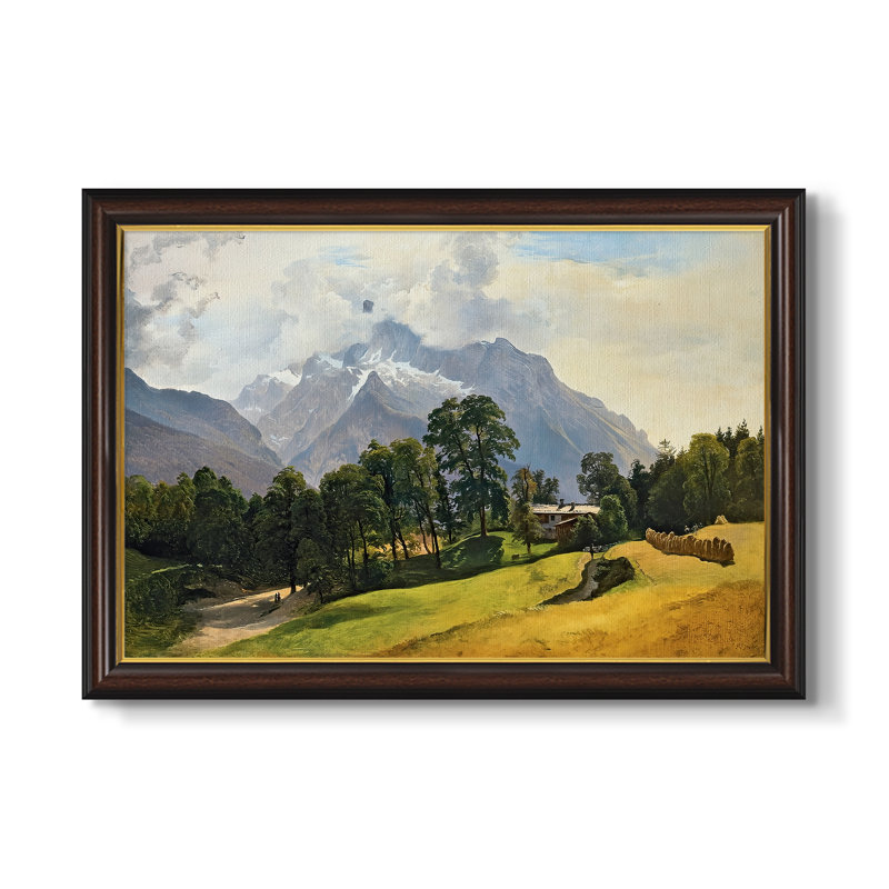 «Mountains in Berchtesgaden» par Fred Gauermann, Format intérieur 20 po x 28 po, Toile avec cadre, Noyer doré
