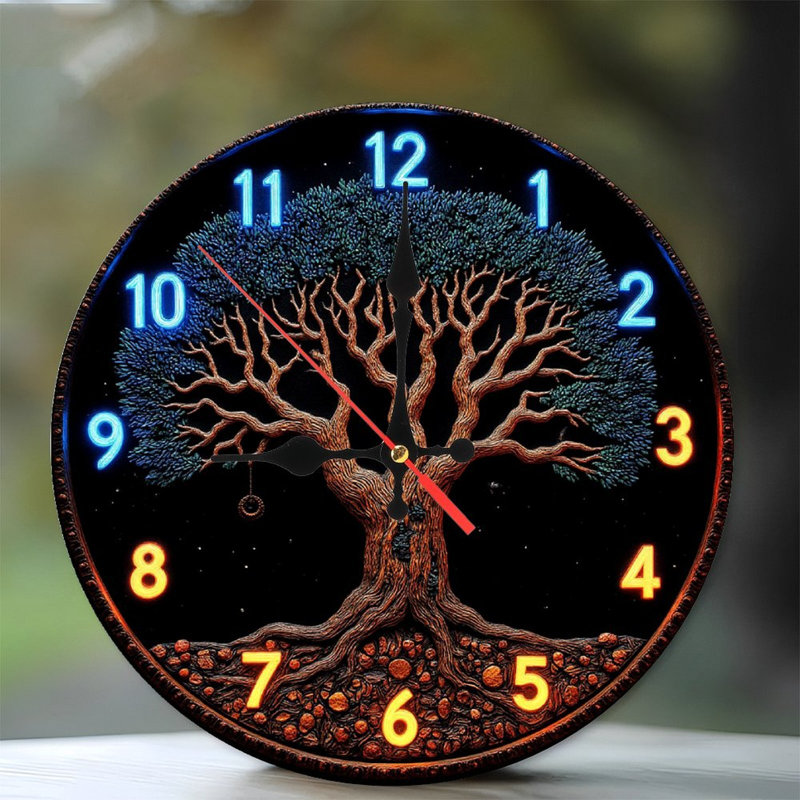 Horloge murale arbre de vie unique avec chiffres néon