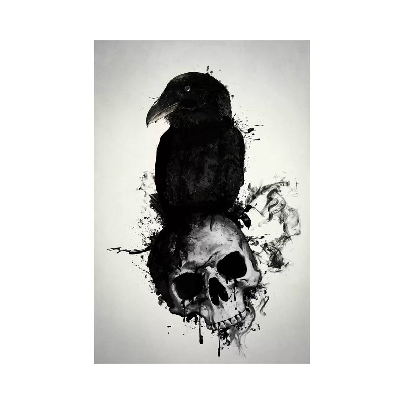 Raven And Skull by Nicklas Gustafsson - Print on Canvas, 66.04 cm H x 45.72 cm W x 1.91 cm D, Wrapped Canvas