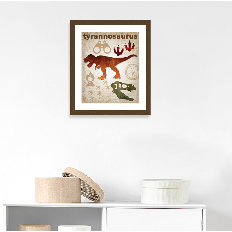Dinosaurs-01' Wall Decal, 26.5" H x 22.5" W x 0.625" D, Walnut Flat Framed
