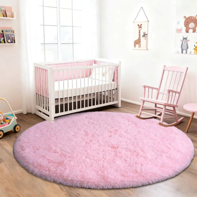 Thick, Non-Slip Round Indoor Rug Pink Design Ultra-Soft Perfect for Living Rooms, Nurseries, Bedrooms, and Home Offices, Pink