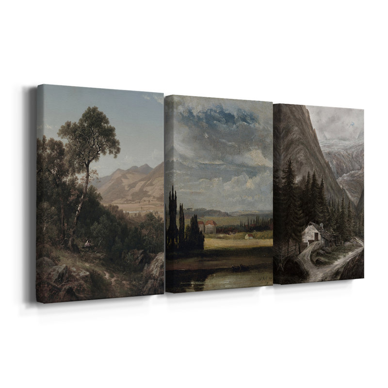 Paysage rétro Cxxxvi - Toile tendue sur mesure - 3 pièces, H 12 po x l 24 po