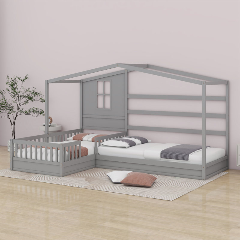 Solid Bed L Structure With Fence And Slatted Frame