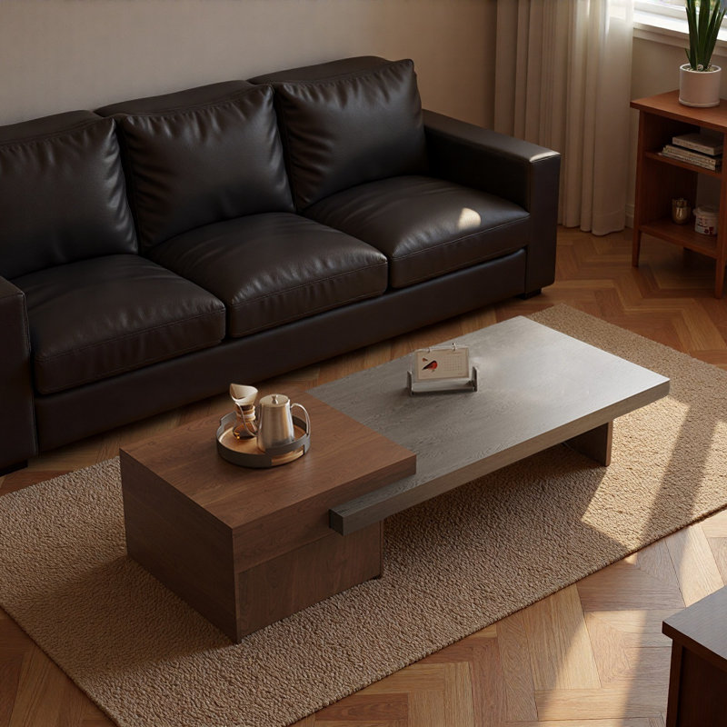 Table basse rétro rétractable Rockboard, H 16,5 po x L 63 po x l 29,5 po, Noir / brun